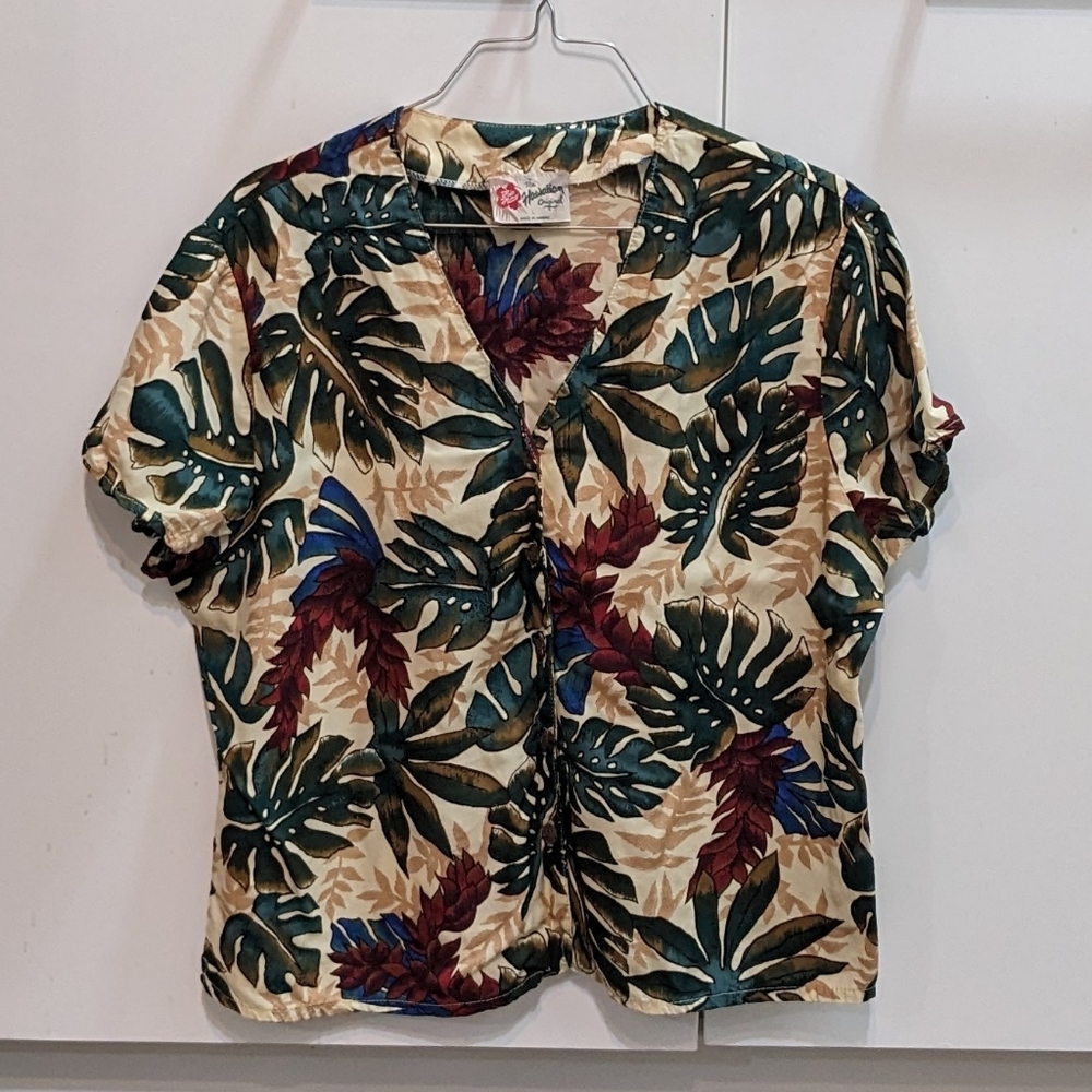 Vintage Hilo Hattie The Hawaiian Original Crop Boxy Blouse Top Size S